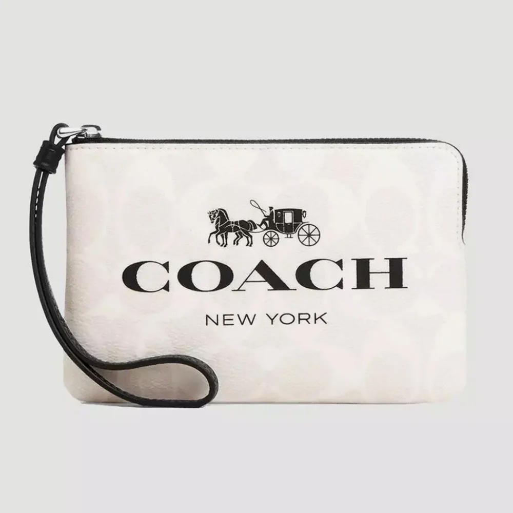 Authentic Coach NWT White & Black Clutch w/ Logo and Wrist Strap